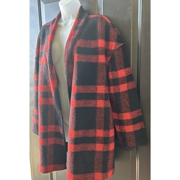 Aspen Buffalo Plaid Wool Open Front Coat Jacket Women's Size Large Red/Black - Picture 2 of 9